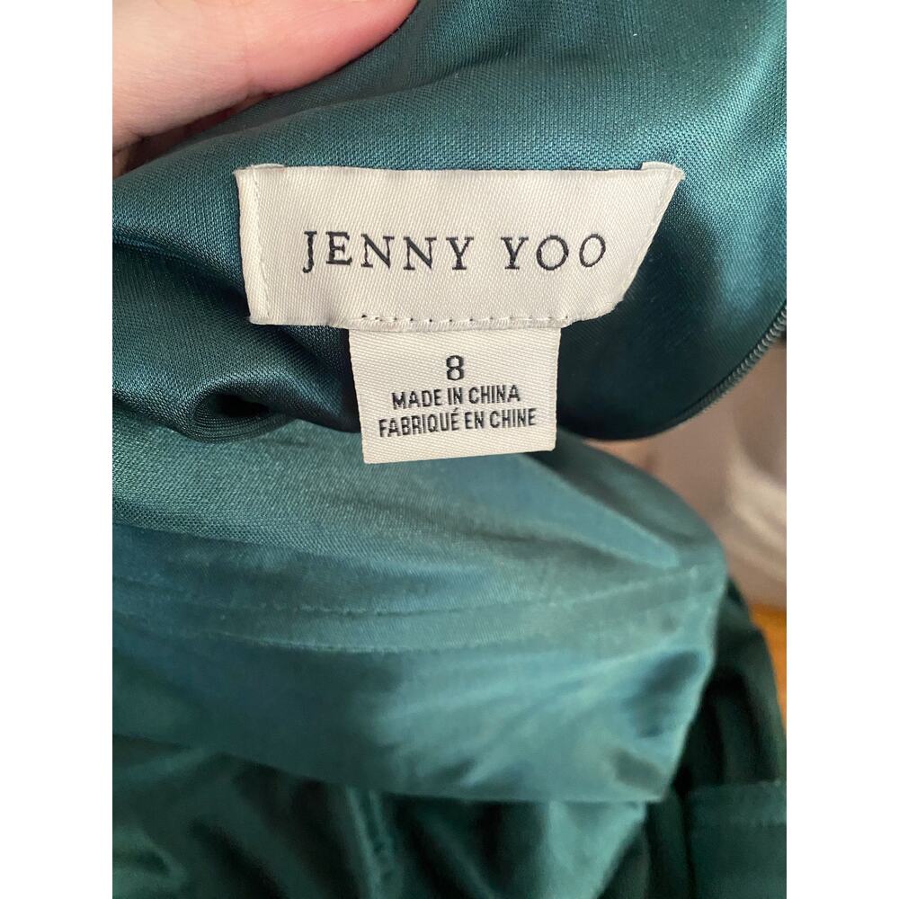 Jenny Yoo Cybill One Shoulder Dress with Slit in Emerald Green Size 8 - Picture 9 of 11